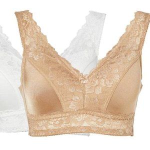 2 Rhonda Shear Pin Up Lace Women's Bra White & Beige Size XL